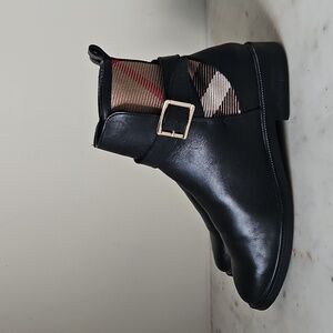 BURBERRY: Classic Check Italian Leather Logo Strap Boots